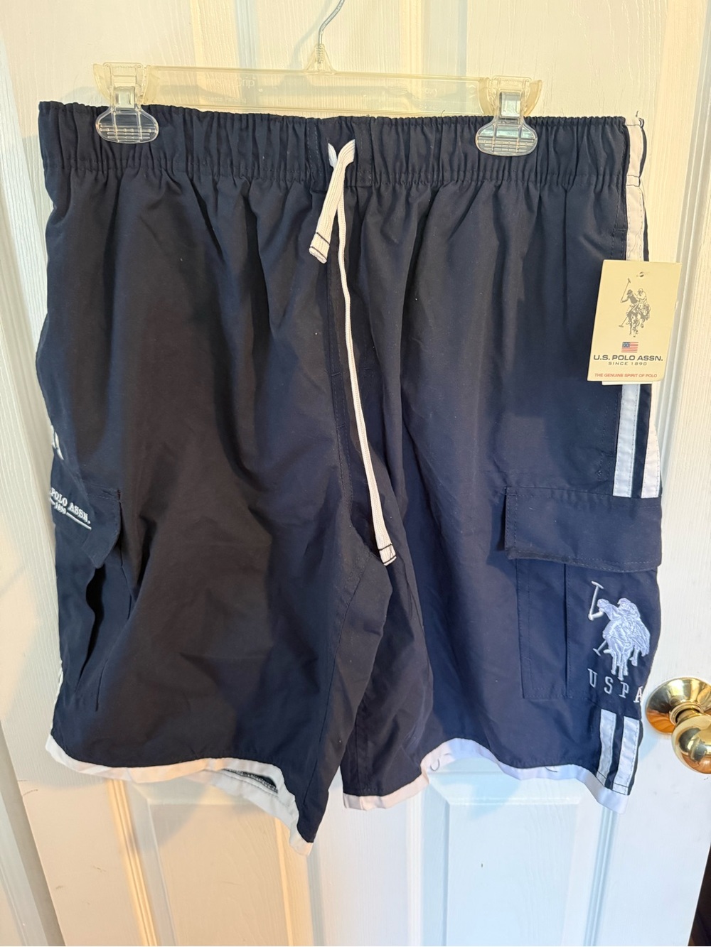 U.S. Polo Assn. Navy Cargo Swim Shorts with White Trim